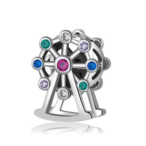 925 Sterling Zilver Reuzenrad Windmolen Charm Kraal Met Kleurrijke Zirkonia Voor Armband Ketting DIY Sieraden Maken