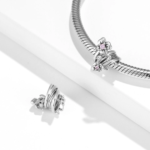925 Sterlingsilber Rosa Zirkonia Blume Charm-Perle Für DIY Armband Europa Leichter Luxus Mode Schmuck Für Damen Geschenk