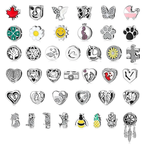 925 Sterling Silver DIY Charms For Bracelets Heart Animal Flower Life Tree Rhinestone Beads For Jewelry Making Women Gift