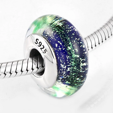 925 Sterling Silver Core Lampwork Glass Charm Beads Flower Petal Heart Starry Sky Pattern DIY Bracelet Jewelry Findings For Women