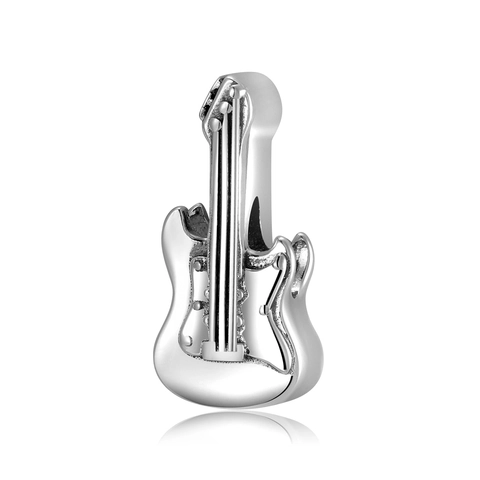 Charm a Bottone in Argento Sterling 925 a Forma di Chitarra Elettrica Rock DIY per Braccialetti e Collane