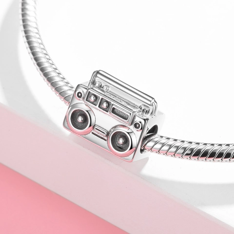 Cuenta de Charm Radio Retro de Plata de Ley 925 Estilo Boombox Vintage Componente de Joyería para Pulsera Collar Mujer Hombre