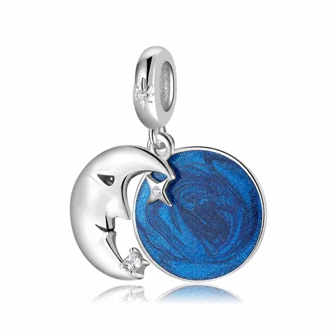 925 Sterling Zilver Charm Sterrenhemel Maan Ster Hanger Blauw Emaille Strass Ingelegde Kralen Voor Armband Ketting Vrouwen Sieraden