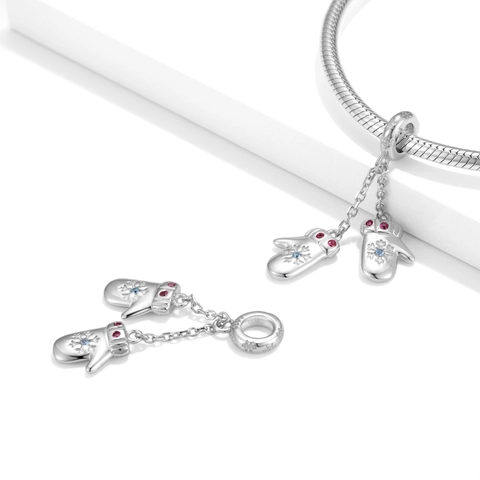 925 Sterlingsilber Schneeflocke Fäustling Charm Anhänger Zirkonia Eingelegt Winter Weihnachten DIY Schmuck Für Damen Armband Halskette