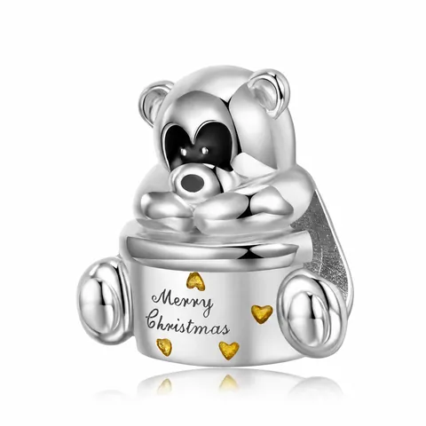 925 Sterling Zilver Kerstmis Beer Bedeltje Voor Armbanden Kettingen Merry Christmas Gegraveerd Hart Kralen Sieraden Maken