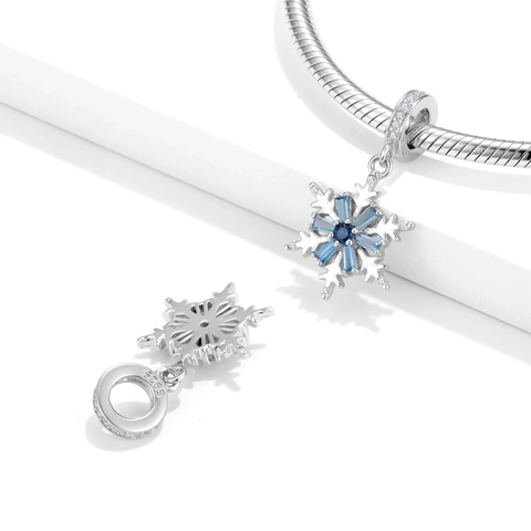 Pendentif Flocon de Neige en Argent Sterling 925 Zircone Cubique Bleu Blanc pour Bracelet Collier Femme Bijoux de Noël