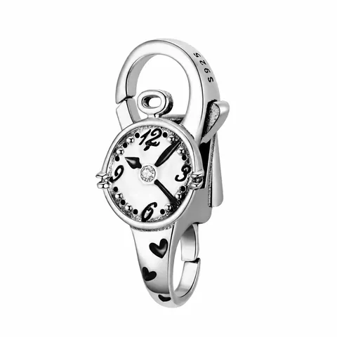 925 Sterling Silver Alarm Clock Heart Lobster Clasp Charm Connector Oxidized Silver Pendant For DIY Bracelet Necklace Making