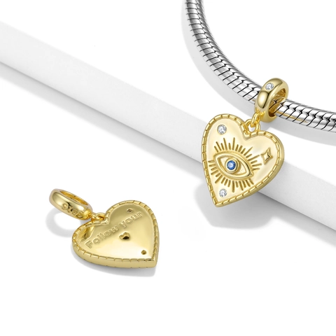 Colgante de Corazón de Plata de Ley 925 Chapado en Oro Mal de Ojo Solo Colgante (Sin Cadena) Circonita Azul para Pulsera Collar Joyería de Mujer