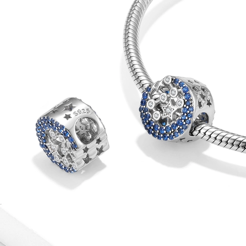 925 Sterling Silber Stern Mond Perle Charm Mit Blauem Zirkonia Für DIY Armband Halskette Herstellung Damen Schmuck