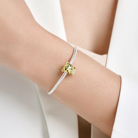925 Sterling Silber Vergoldet Tiger Charm Perle Mit Zirkonia Funkelnd Cartoon Tier DIY Schmuckherstellung Zubehör Für Armband Damen