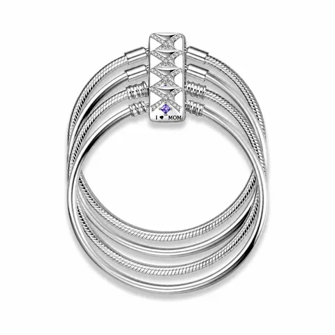 925 Sterling Silver Snake Chain Bracelet For Women With Purple Zirconia Heart Clasp I Love Mom Engraved Fashion Jewelry Gift