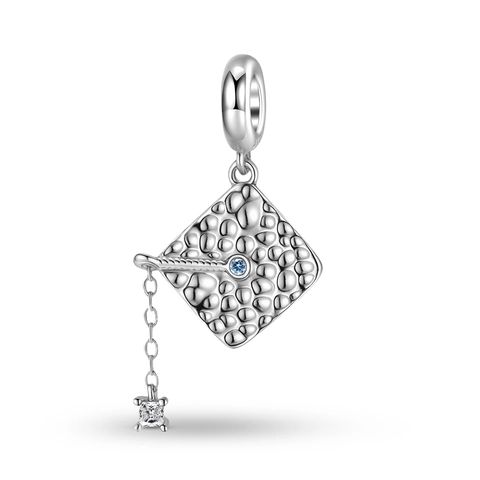 925 Sterling Silver Graduation Cap Pendant With Blue Rhinestone For DIY Bracelets Jewelry Making Graduation Gift For Women