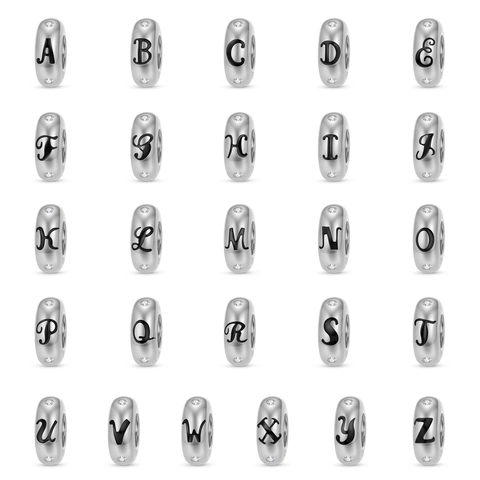 925 Sterling Silver Alphabet Letter Charms With Zirconia Initial Alphabet Beads For DIY Bracelet Necklace Jewelry Making
