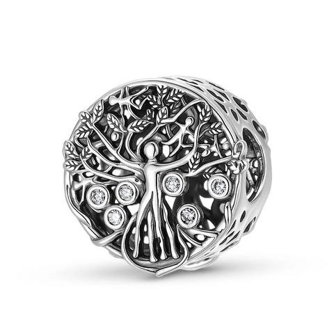 925 Sterling Silver Tree Of Life Charm Bead For Bracelet Oxidized Rhinestone Family Tree Pendant DIY Jewelry Making