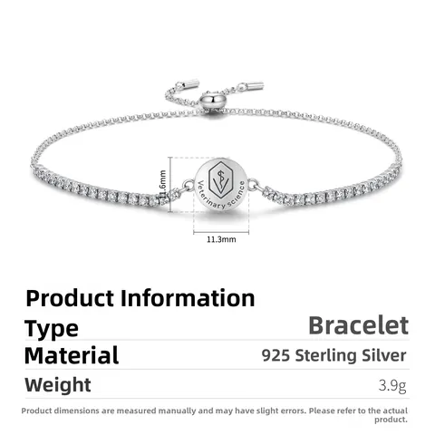 925 Sterling Silver Professional Symbol Bolo Bracelet For Women Adjustable Rhinestone Tennis Chain Round Plate Jewelry