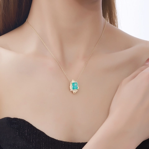 Collier Pendentif en Argent Sterling 925 Géométrique Irrégulier Strass Vert Menthe Bijoux de Luxe Pour Femme
