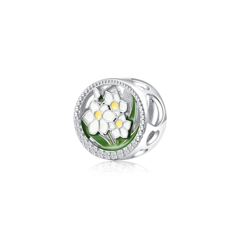 925 Ασήμι Μενταγιόν Λουλούδι Σμάλτο Floral Charm για DIY Κατασκευή Κοσμημάτων Στρας Ένθετο Οξειδωμένο Ασημένιο Charm Γυναίκα