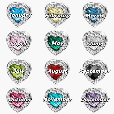 925 Ασημένιο Heart Birthstone Charm Με Ένθετο Στρας Για DIY Βραχιόλι Κολιέ Κατασκευή Γυναικεία Μόδα Κοσμήματα Αξεσουάρ