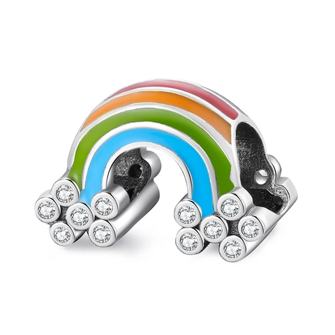 925 Sterling Silver Rainbow Cloud Umbrella Pendant Charms For Bracelet DIY Making Rhinestone Enamel Beads For Women Jewelry