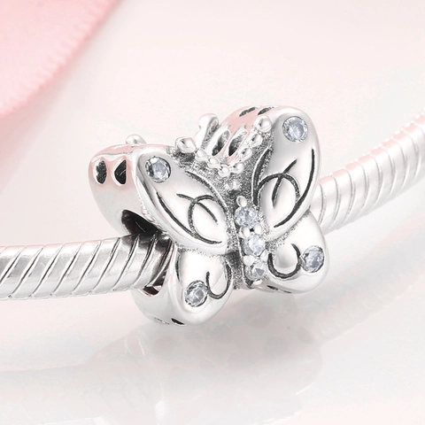 Butterfly Charm Bead 925 Sterling Silver Sparkling Zircon Enamel DIY Jewelry Making For Bracelet Accessory