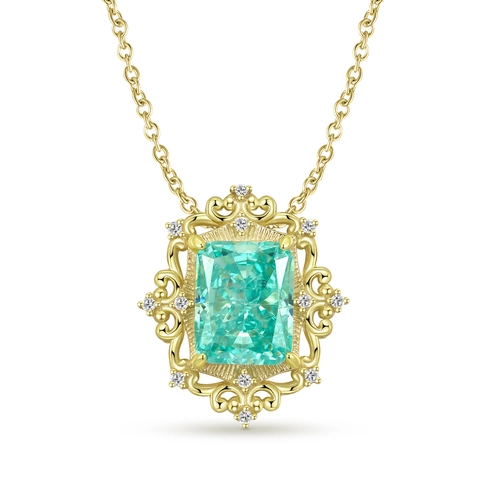 Vintage Palace Style 925 Sterling Silver Necklace Pendant For Women 14K Gold Plated Green Rhinestone Jewelry Necklaces
