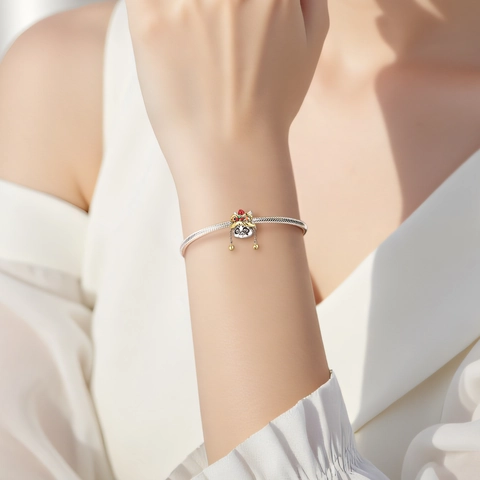 Chinese Stijl Leeuwendans Panda Bedel S925 Sterling Zilver Tweekleurig 14K Verguld Emaille DIY Armband Sieraden Cadeau