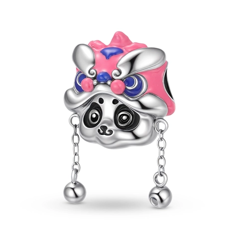 Perle Charme Panda Danse Du Lion En Argent Sterling 925 Style National Pendentif Animal Émail Pour Fabrication De Bijoux Femme