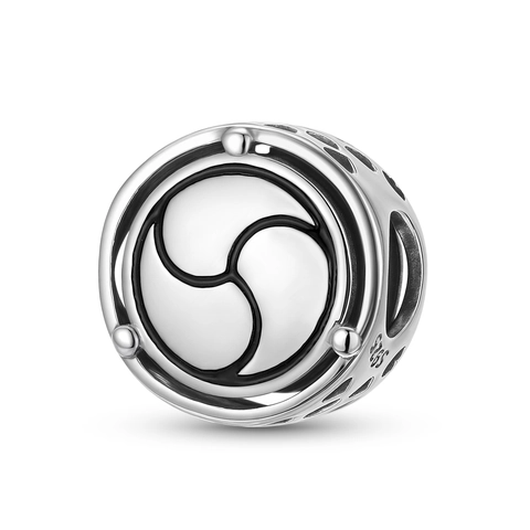 Charm in Argento Sterling 925 con Simbolo Trikaya Tomoe Perla a Forma di Tamburo per Fai da Te Bracciale Collana Gioielli Moda