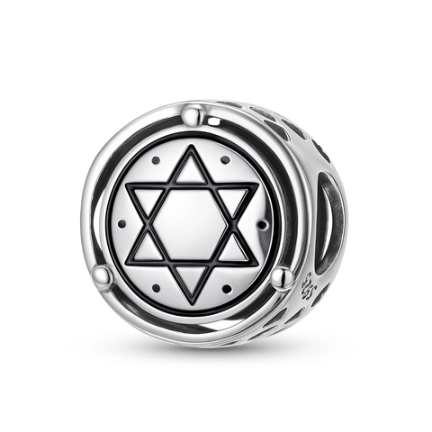 925 Sterling Silver Seal Of Solomon Star Of David Charm For Bracelet Necklace DIY Jewelry Making Hexagram Round Spacer Bead