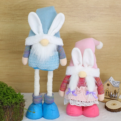 Easter Gnome Bunny Plush Doll With Telescopic Legs Long Ears Faceless Dwarf For Spring Home Party Table Decor Ornament