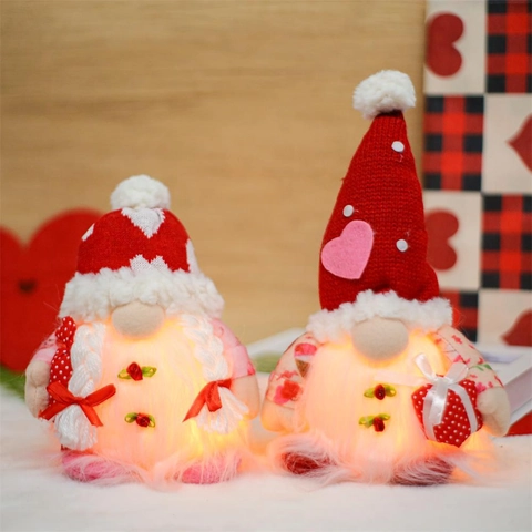 Gnomo Luminoso di San Valentino Bambola di Peluche LED Cuore Senza Volto Bambola Cappello di Maglia Tomte Svedese Ornamento per Casa Festa