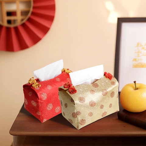 Funda para Caja de Pañuelos de Tela de Brocado de Estilo Chino Soporte de Pañuelos de Mesa Tradicional Chino Con Cierre de Alamar