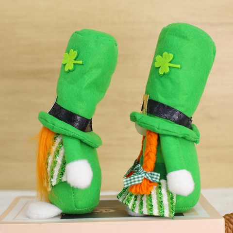 St Patrick's Day Gnome Plush Decoration Green Irish Clover Lucky Dwarf Doll Handmade Home Table Ornament Seasonal Party Gift