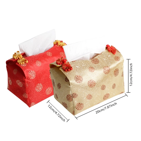 Funda para Caja de Pañuelos de Tela de Brocado de Estilo Chino Soporte de Pañuelos de Mesa Tradicional Chino Con Cierre de Alamar