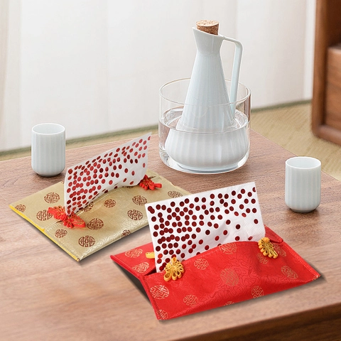 Chinese Traditional Satin Brocade Tissue Box Cover With Double Happiness Pattern And Pankou Button For New Year Wedding Home