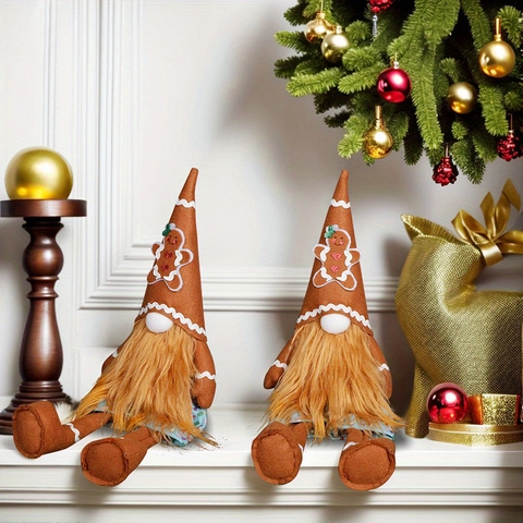 Muñeco Gnomo Hombre de Jengibre de Navidad Rodolfo sin Cara Adorno de Peluche Gnomo de Piernas Largas Decoración Ventana Hogar
