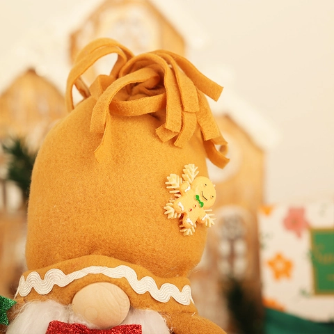 Gingerbread Man Christmas Gnome Plush Doll Knitted Rudolf Sitting Figurine With Wooden Spoon Home Festive Table Ornament Holiday Gift