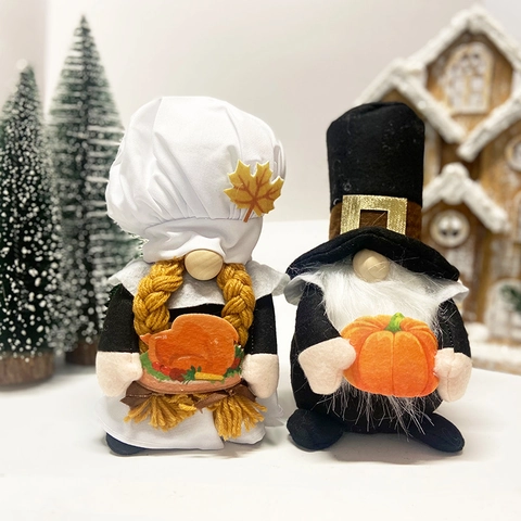 Thanksgiving Gnomes Decorations Autumn Harvest Gnome Plush Table Decor Chef Hat Turkey Tray Top Hat Pumpkin Home Ornament