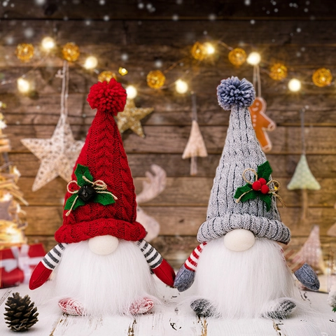 Poupée en Peluche Gnome de Noël LED Bonnet en Tricot Lumineux Homme de la Forêt Sans Visage Décoration de Table Noël Cadeau