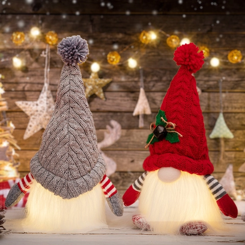 Poupée en Peluche Gnome de Noël LED Bonnet en Tricot Lumineux Homme de la Forêt Sans Visage Décoration de Table Noël Cadeau
