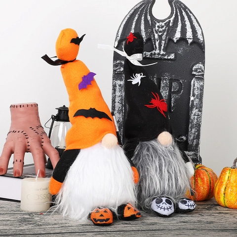 Halloween Zwerg Plüsch Dekoration Gesichtslose Puppe Mit Fledermaus Spinne Muster Spitzhut Zwerg Ornament Für Halloween Party Home Decor