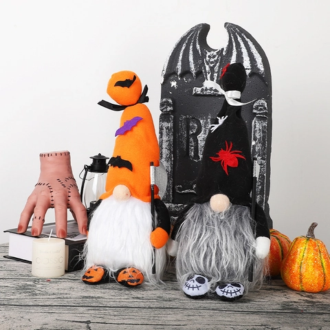 Halloween Zwerg Plüsch Dekoration Gesichtslose Puppe Mit Fledermaus Spinne Muster Spitzhut Zwerg Ornament Für Halloween Party Home Decor