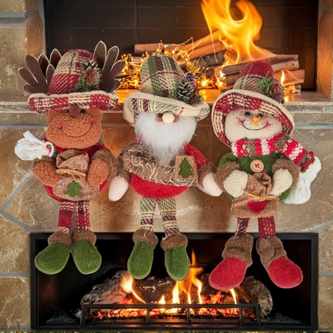 Pendaglio di Natale in Iuta Peluche Babbo Natale Pupazzo di Neve Renna Bambola Appesa Ornamento per Albero di Natale Casa