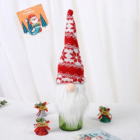 Housse de Bouteille de Vin de Noël Design Gnome Tissu Tricoté Décoration de Table de Fête Festive Étui à Bouteille de Vin Cadeau