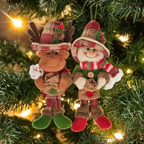 Pendaglio di Natale in Iuta Peluche Babbo Natale Pupazzo di Neve Renna Bambola Appesa Ornamento per Albero di Natale Casa
