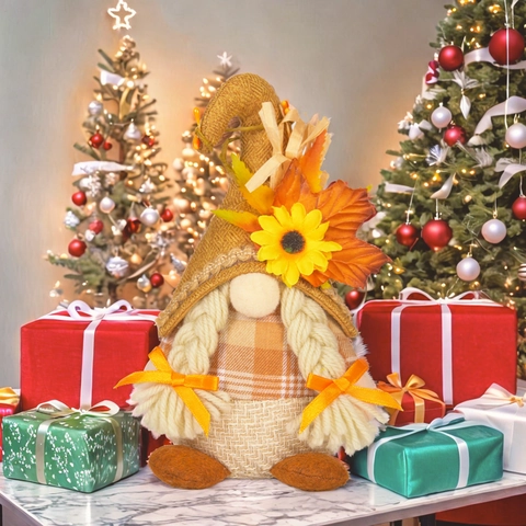 Décoration de Gnomes d'Automne de Thanksgiving Tournesol Feuille d'Érable Saison des Moissons Épouvantail Peluche Ornements de Table Cadeaux
