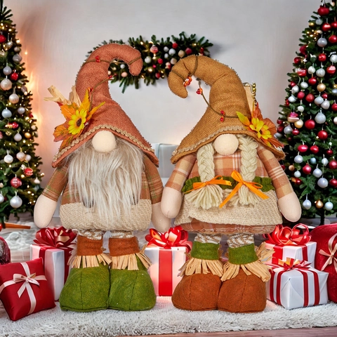 Gnome de Récolte Action de Grâce Décoration en Peluche Avec Jambes Rétractables Tournesol Feuille d'Érable Automne Décor Table