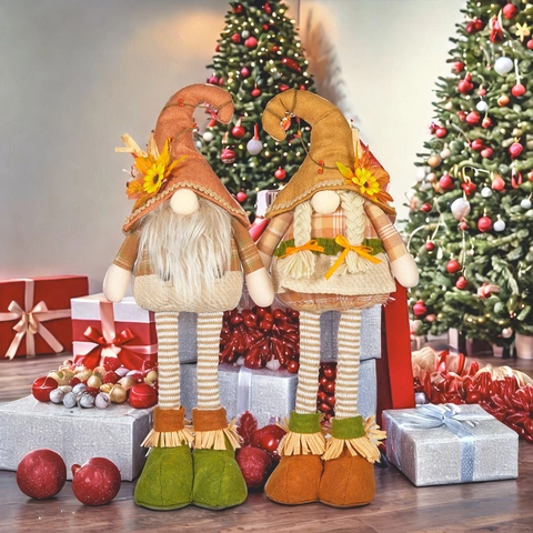 Gnome de Récolte Action de Grâce Décoration en Peluche Avec Jambes Rétractables Tournesol Feuille d'Érable Automne Décor Table