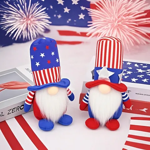 Gnomes Patriotes en Peluche Décorations Jour de l'Indépendance Étoiles et Rayures 4 Juillet Ornements de Table Maison Cadeaux
