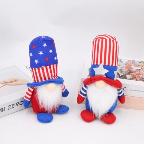 Gnomes Patriotes en Peluche Décorations Jour de l'Indépendance Étoiles et Rayures 4 Juillet Ornements de Table Maison Cadeaux
